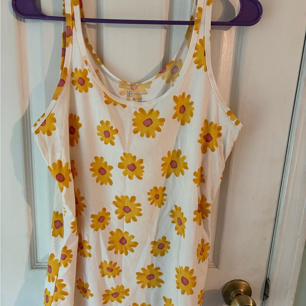 No Boundaries White Tank Top with Yellow Floral Design